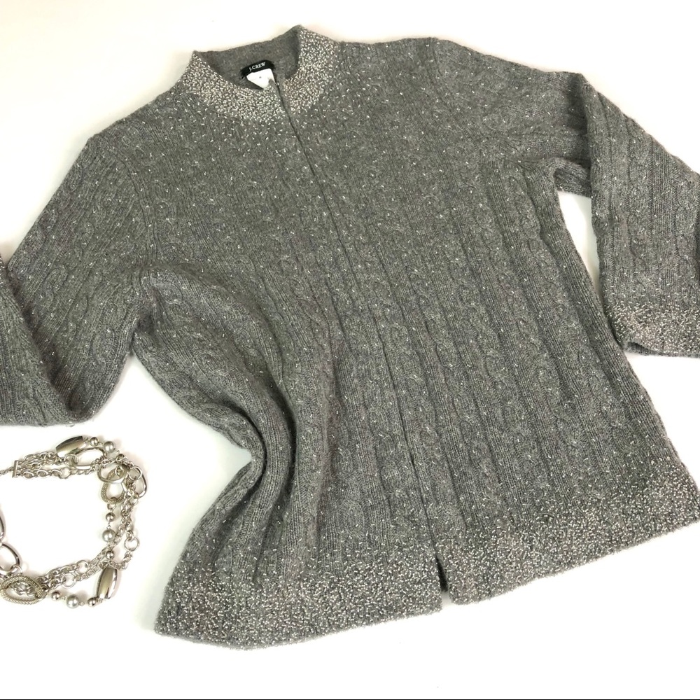 J. Crew Gray Cashmere Blend Beaded Cardigan M - Picture 1 of 6